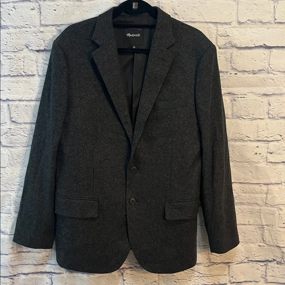 Madewell Roebling Two Button Blazer Italian Fabric Size 40R Charcoal Gray